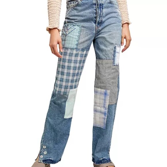 We The Free - Pre-Loved Steinbeck Patched Straight Leg Jeans - Picture 1 of 7